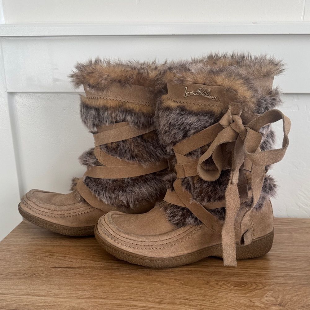 Sam Edelman Meiko Suede Leather and faux-fur Lined Boots Pull-On Moccasin Size 8